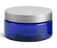 Plastic Blue Jars with Silver Lids, 8 oz.